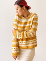 Женский пуловер спицами с круглой кокеткой