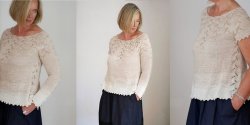 Вязаный спицами женский пуловер с круглой ажурной кокеткой Lazy Olive