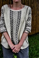 Женский пуловер с рукавами три четверти, связанный спицами
