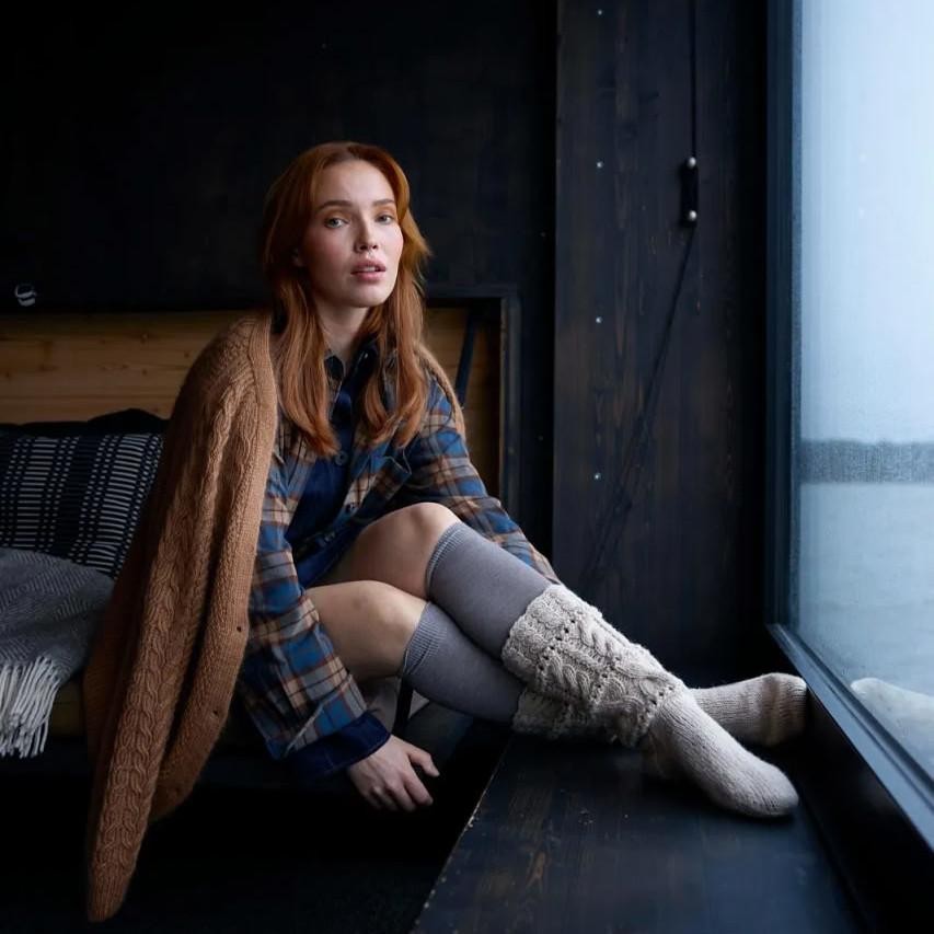 Вязаные спицами высокие носки Birgen с французской пяткой