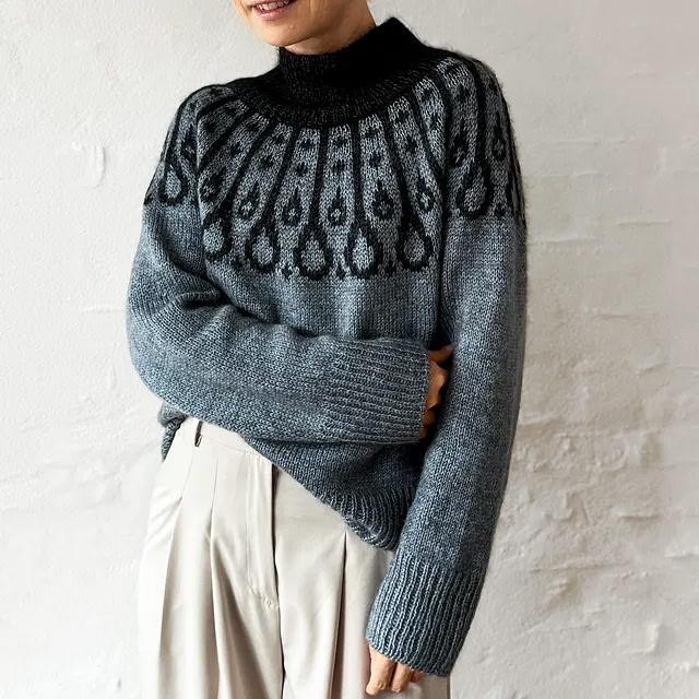 Вязаный спицами пуловер с жаккардовой кокеткой Let it Rain Sweater