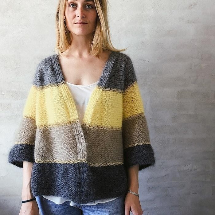 Вязаный спицами мохеровый оверсайз кардиган в полоску Ingrid cardigan