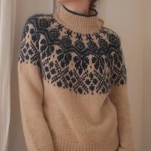 Вязаный спицами свитер Delft Pullover с жаккардовой кокеткой