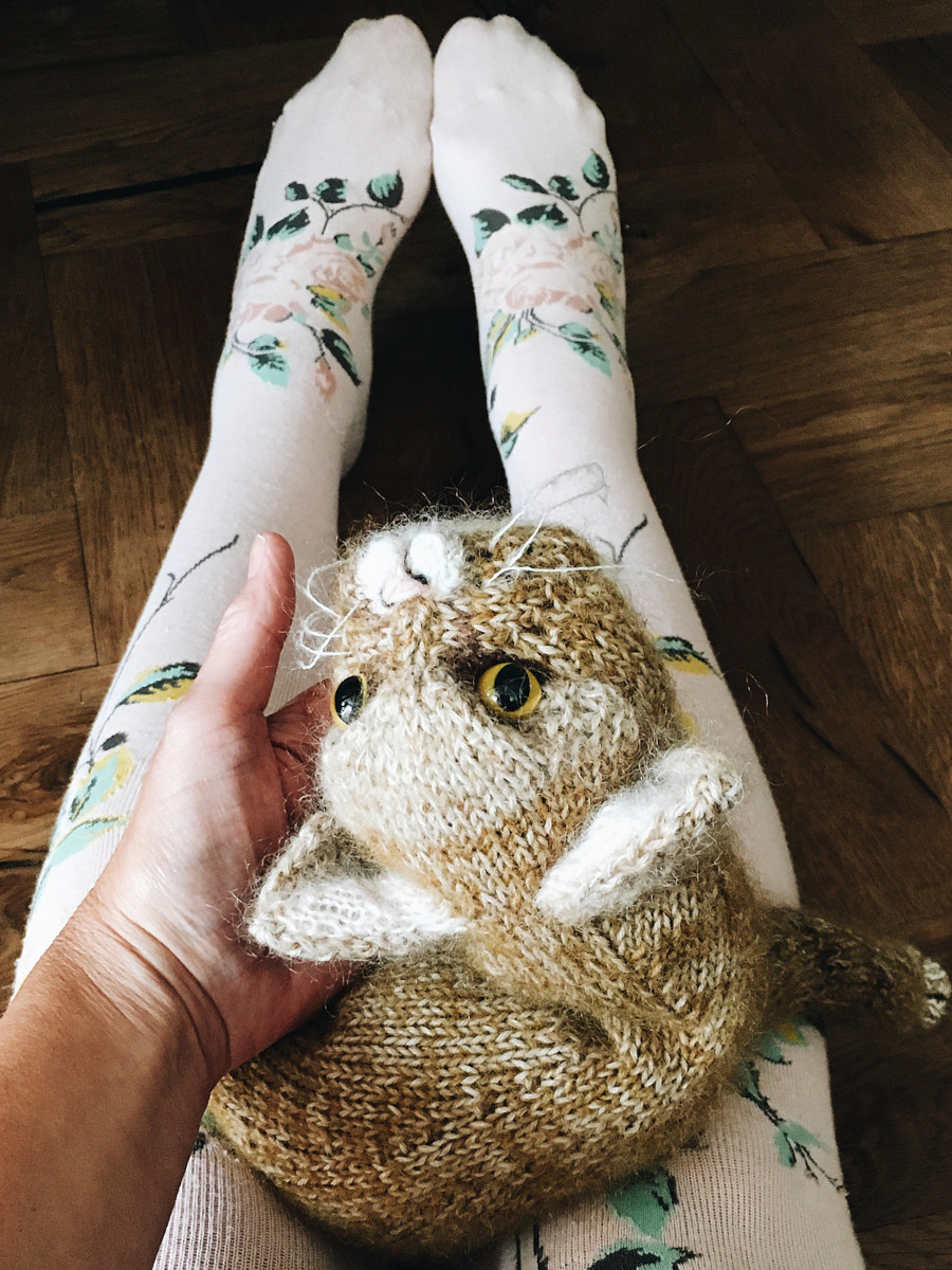 Вязаный кот спицами