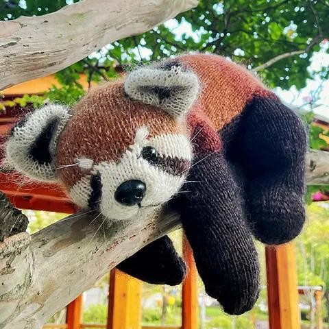Вязаная спицами красная панда