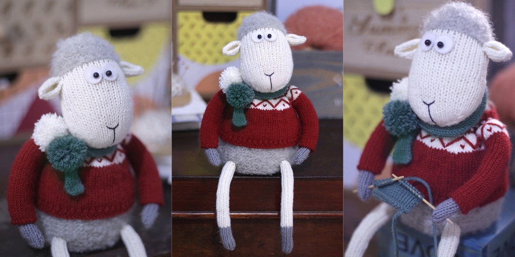 Вязаная спицами овечка Christmas Sheep Simon