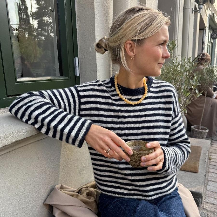 Кашемировый полосатый пуловер-блуза с японским плечом спицами сверху Olga Blouse