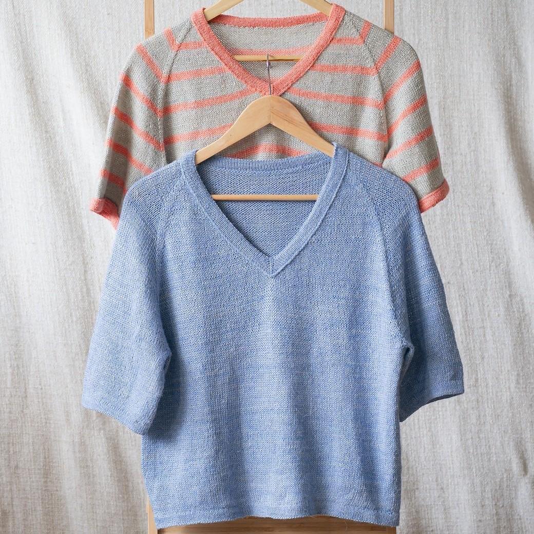 Базовая тонкая футболка Grace Tee V Neck, вязаная спицами сверху