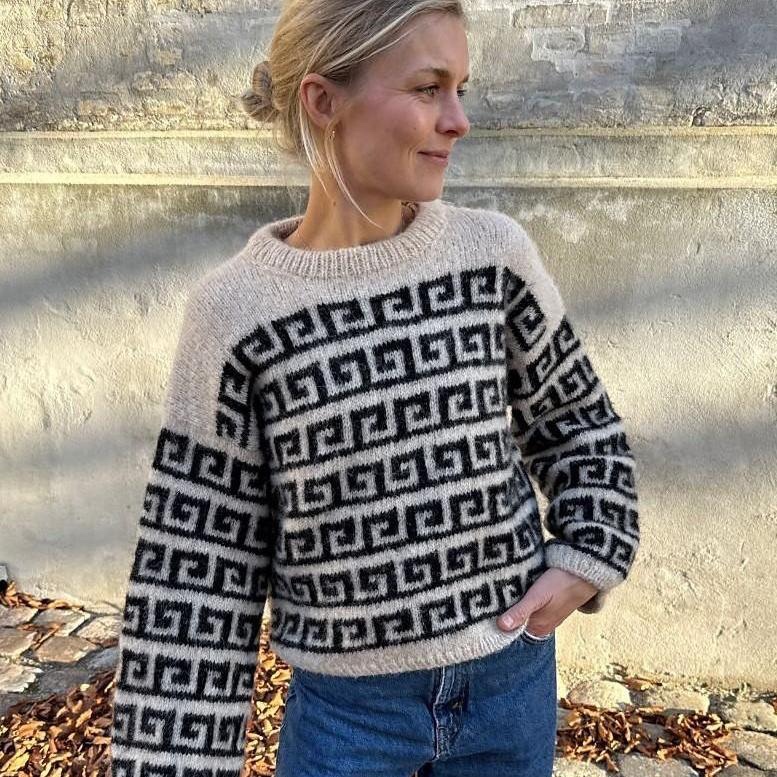 Жаккардовый пуловер с японским плечом Athene, вязаный спицами сверху