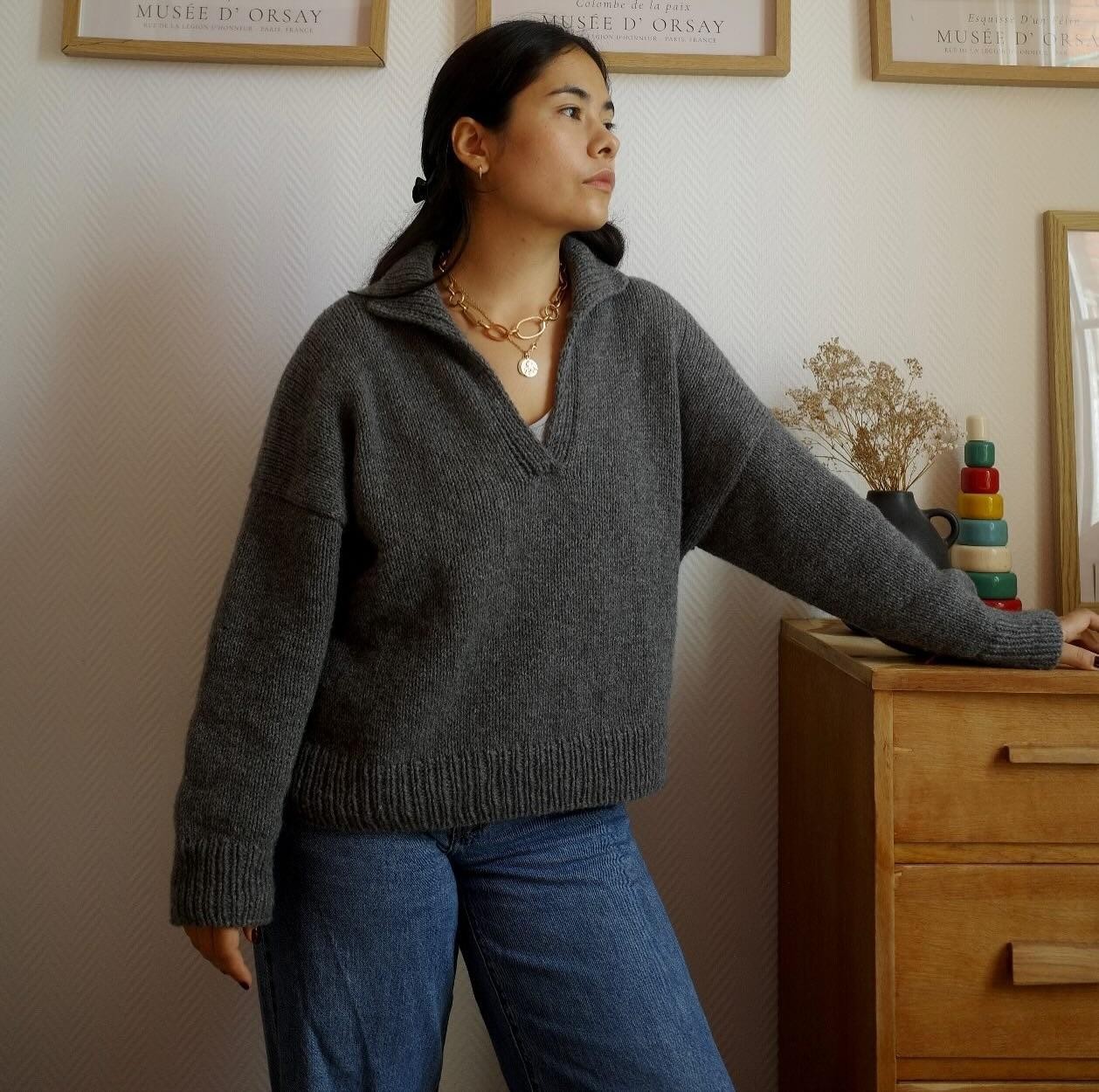 Свитер-поло спицами