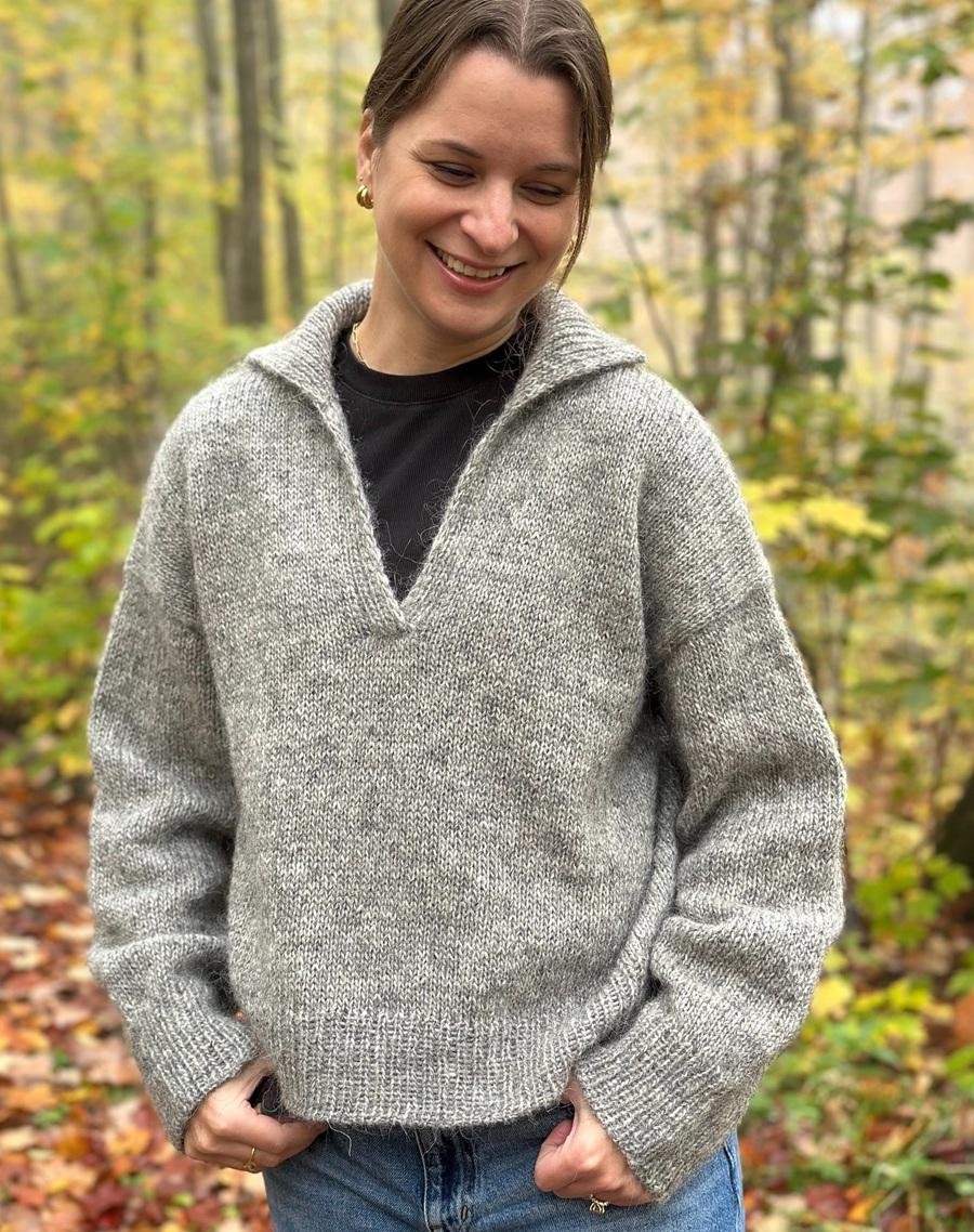 Свитер-поло спицами