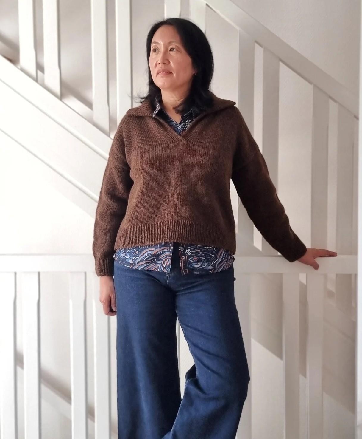 Свитер-поло спицами