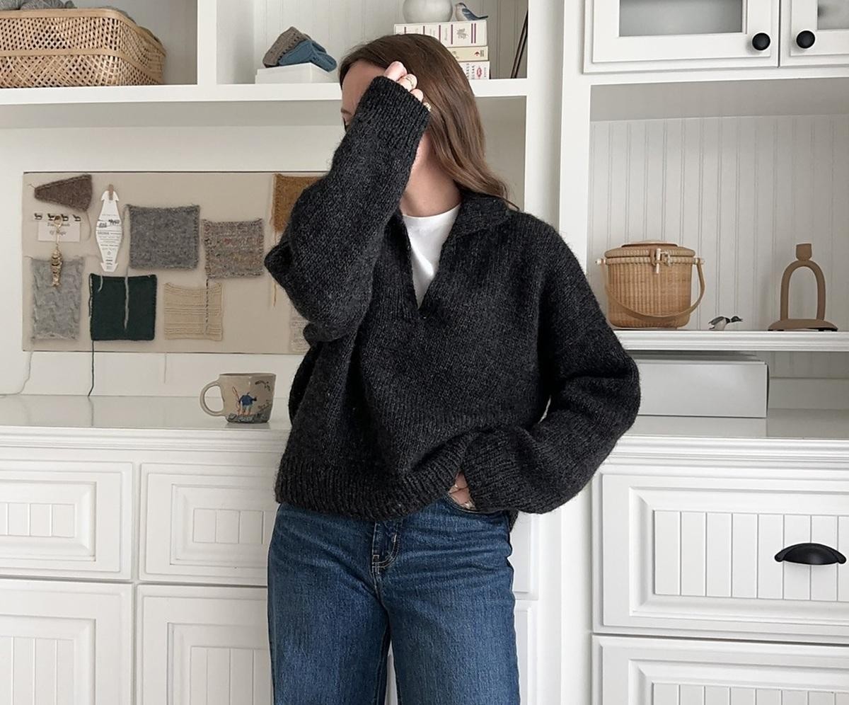 Свитер-поло спицами