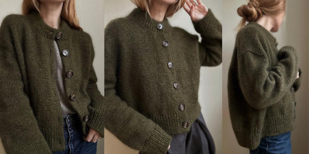 Женский оверсайз кардиган спицами сверху с японским плечом