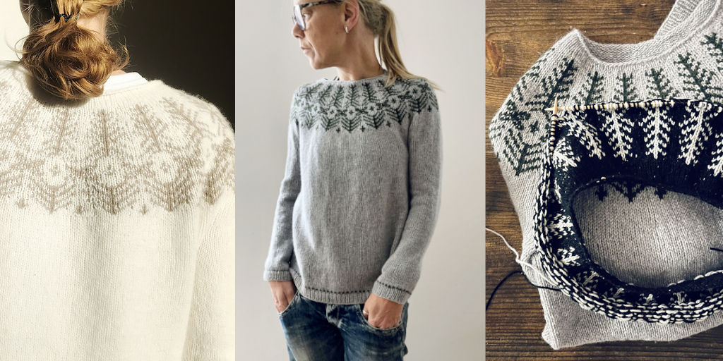 Пуловер сверху с жаккардовой круглой кокеткой Pinia