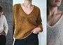 Пуловер из мохера с глубоким вырезом, связанный спицами