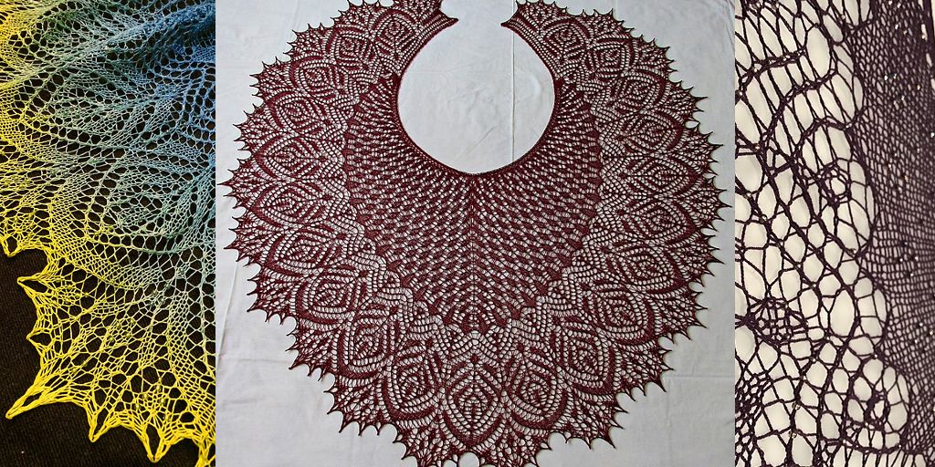 Ажурная шаль с бусинами Гортензия