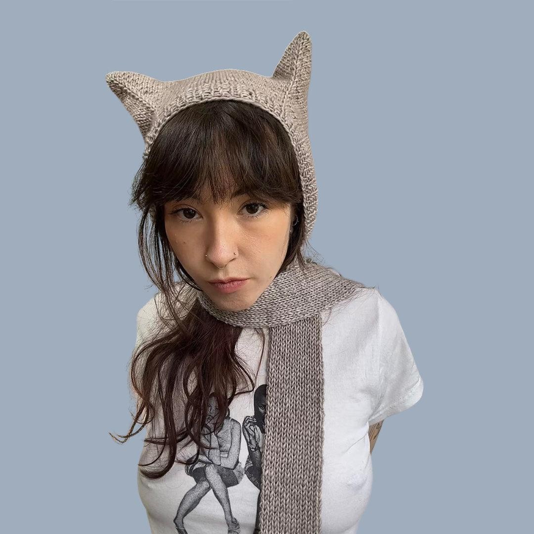 Шапка кошка с ушками описание как связать спицами Cat Hat Scarf