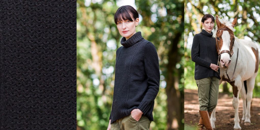 Свитер вязаный спицами рельефными косами Equus