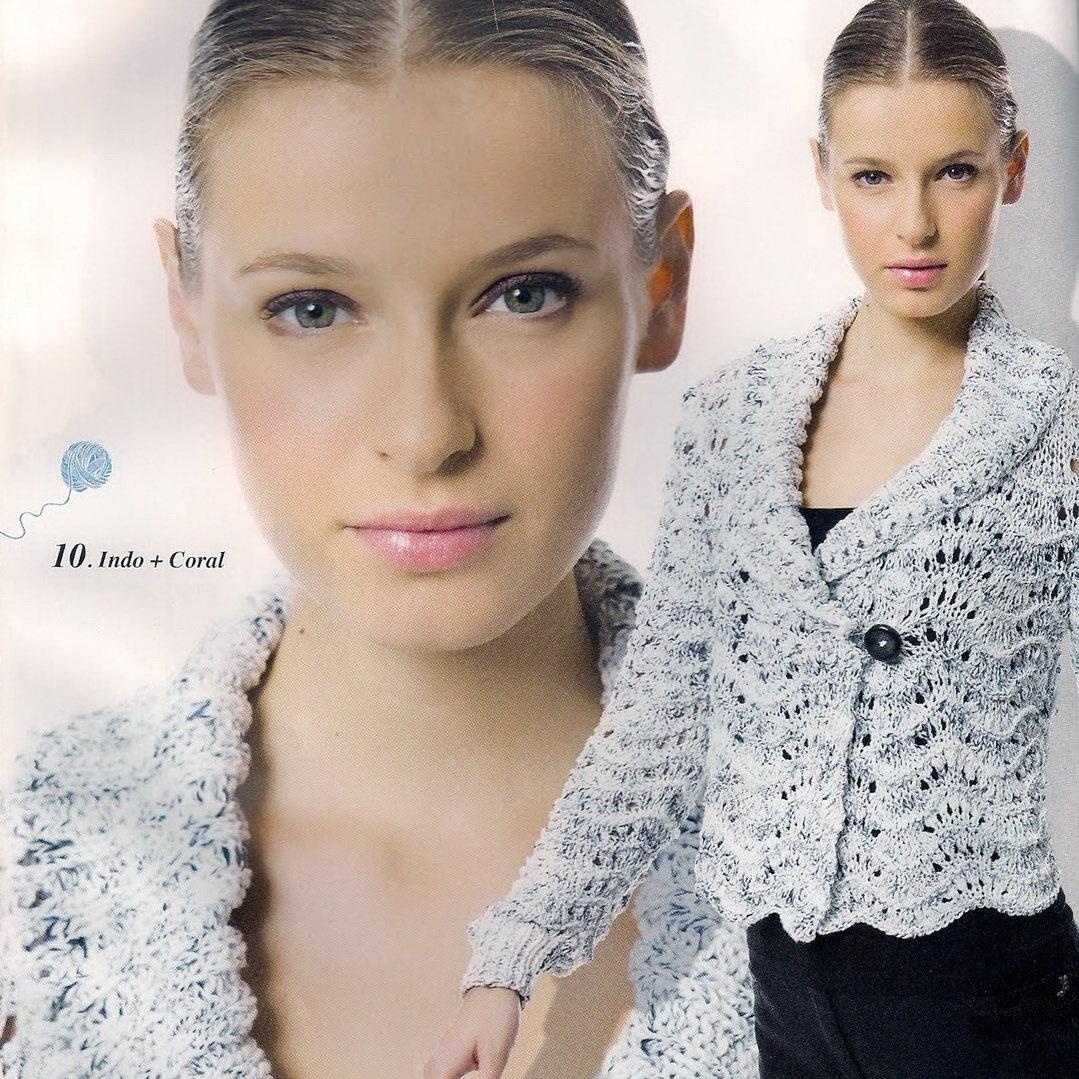 Вязание спицами ажурного жакета Indо Coral, Lanas Stop 94