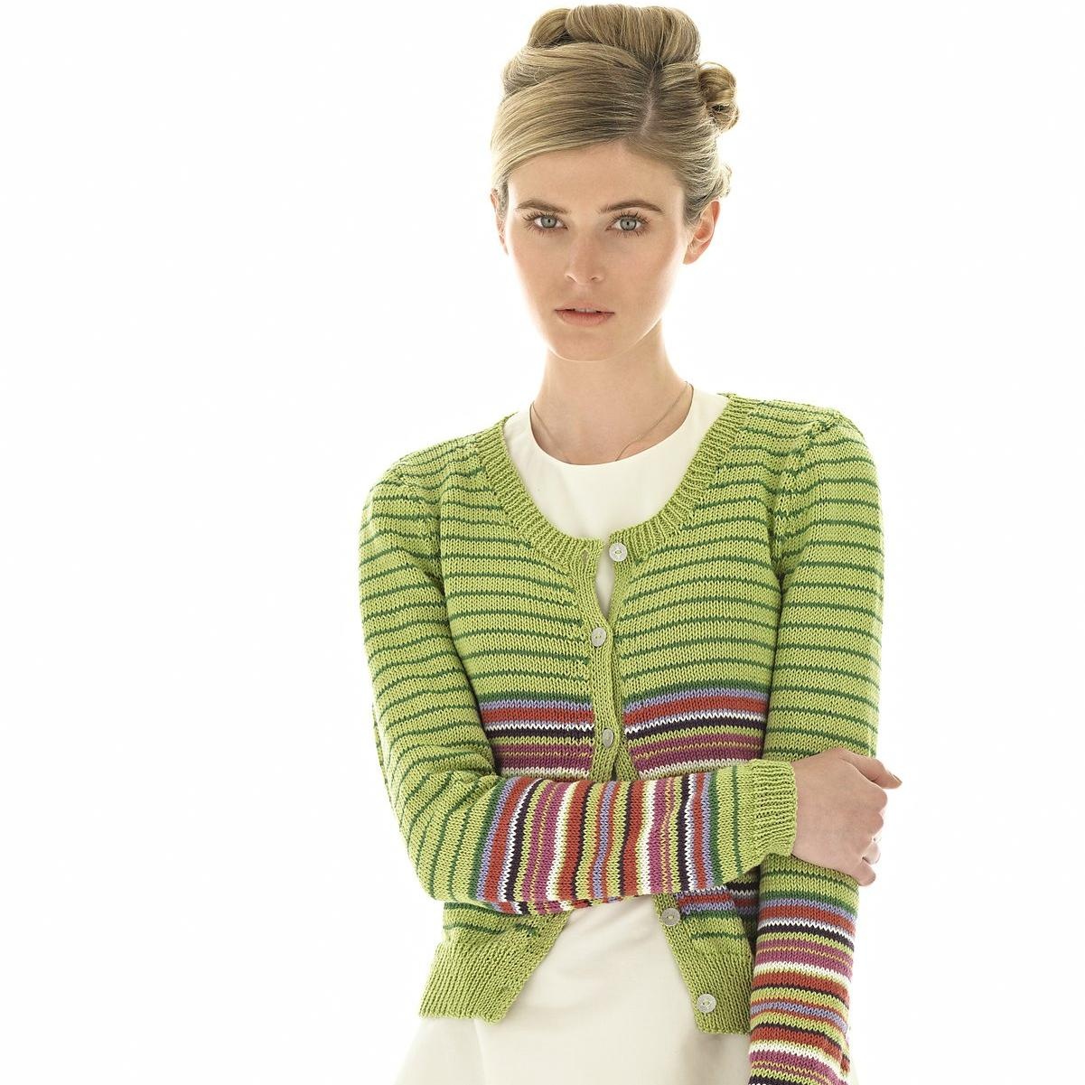 Вязание полосатого кардигана спицами Celeste, Rowan 55