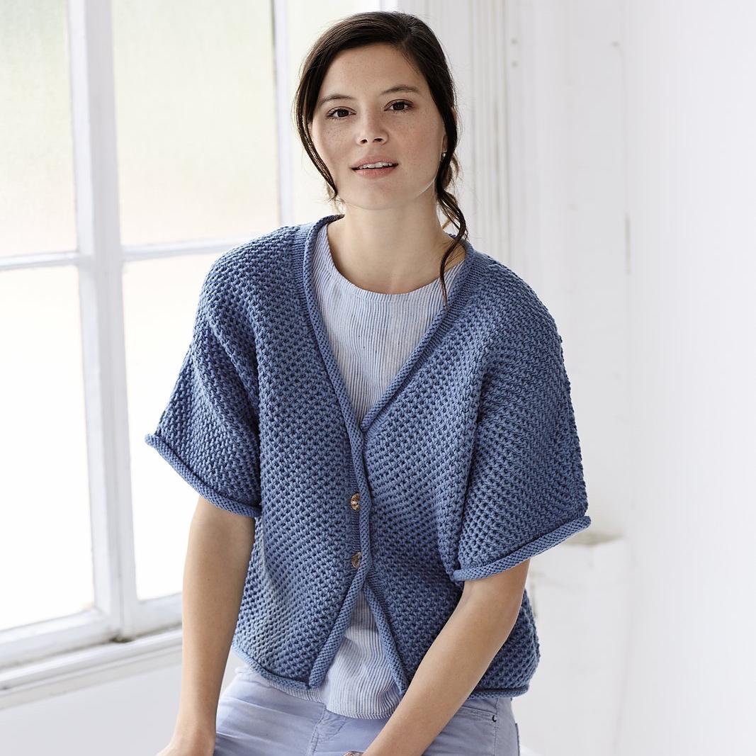 Вязание кардигана кимоно спицами Delia, Rowan 57