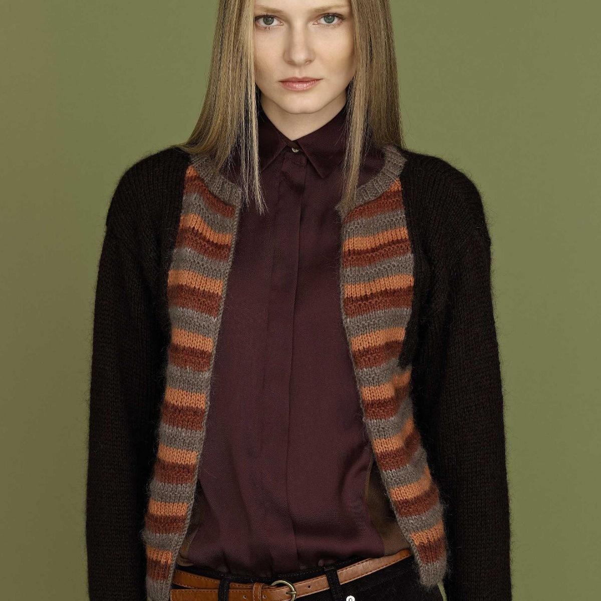 Вязание полосатого кардигана спицами Cindy, Rowan Studio 28