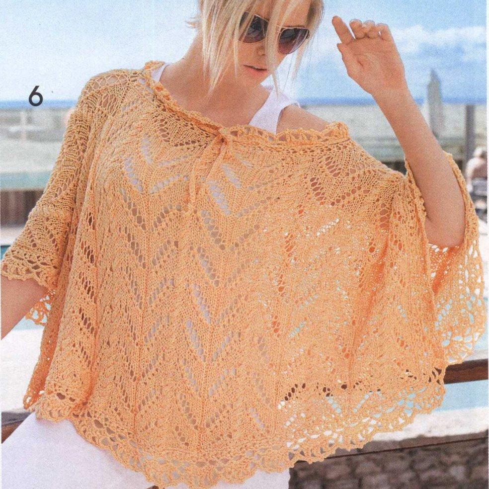 Вязание ажурного пончо Salmon, Sandra, Knit Trends, 6, 2012