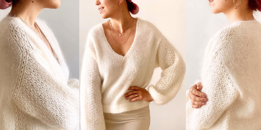 Стильный пуловер из мохера - вязание для полных женщин