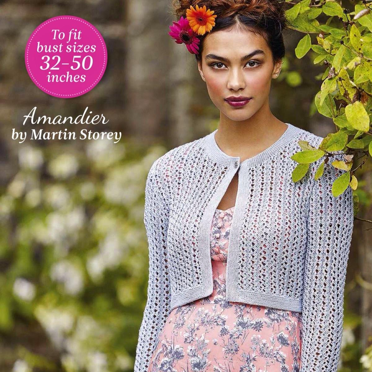 Короткий жакет ажурным узором спицами Amandier