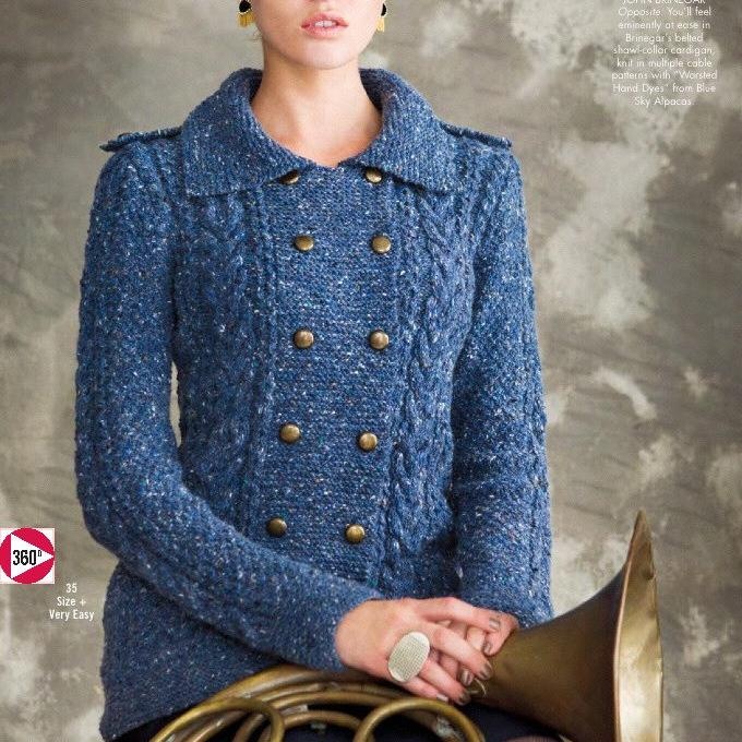 Вязание двубортного кардигана с косами, модель 35, Vogue Holiday 2012