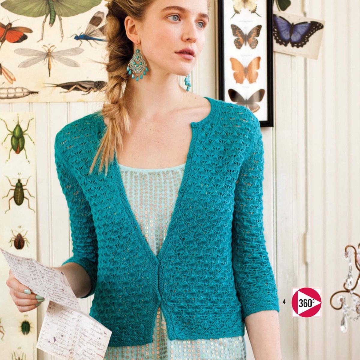 Вязание кардигана с ажурными буфами Classic Lace, модель 4, Vogue ss 2013