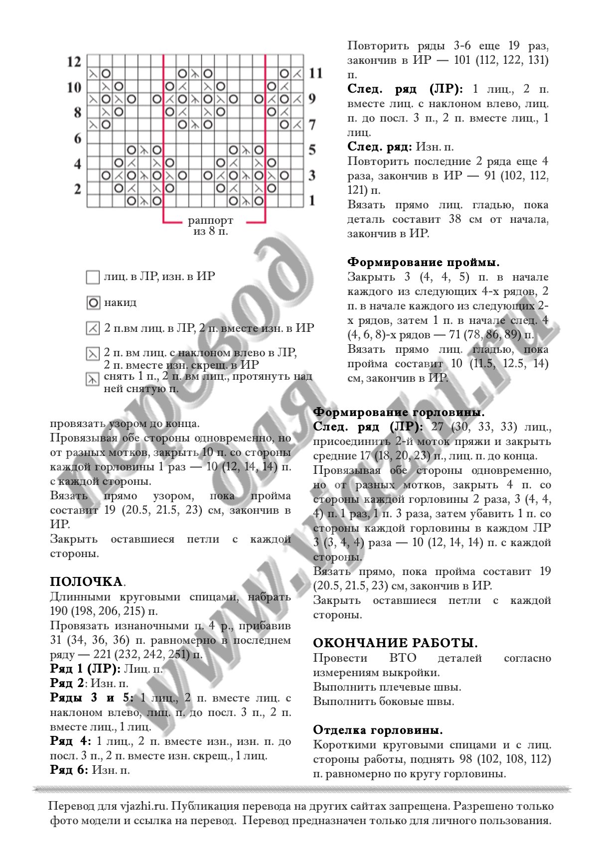 Ажурный узор на спинке вяжем по схеме
