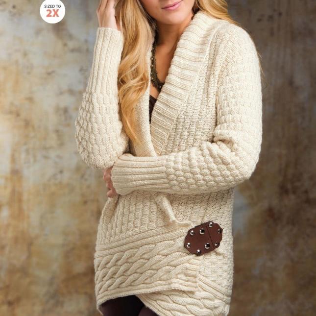 Вязание косами жакета с шалевым воротником ALABASTER