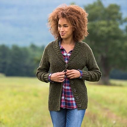 Вязание жакета с воротником шалька из твидовой пряжи FIELD