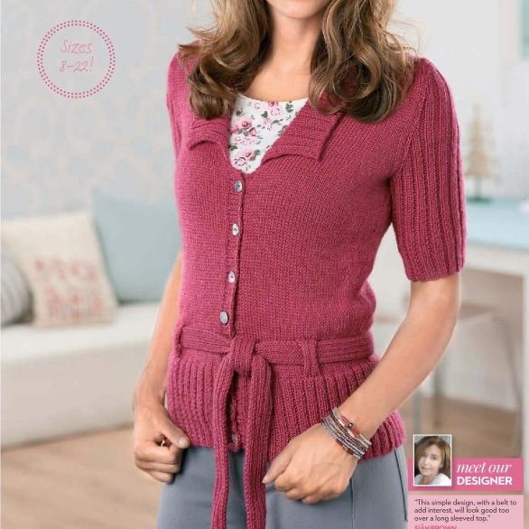 Вязание спицами жакета с поясом по талии PINK LADY