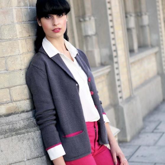 Вязание жакета спицами с контрастной отделкой COLOUR POP