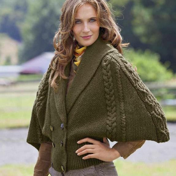 Вязание жакета с широким рукавом реглан спицами EPINETTE