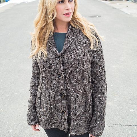 Вязаный жакет свободного кроя с косами и шалевым воротником Rigging