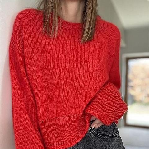 Базовый свитер с японским плечом вязаный спицами Eyelet Loop