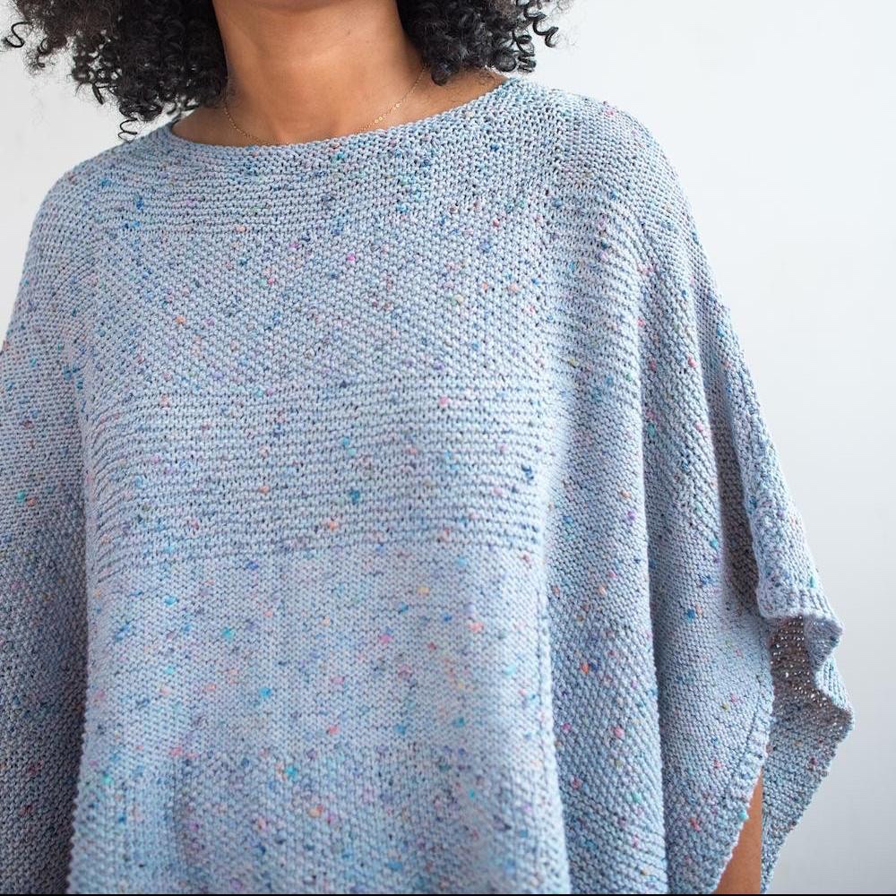 Пончо спицами из летнего твида Milan