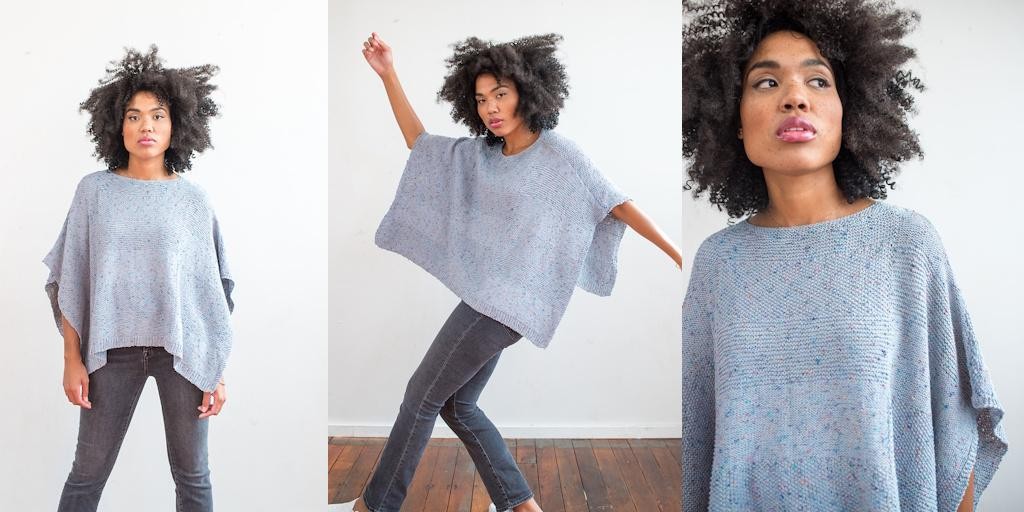 Легкое пончо спицами простыми узорами