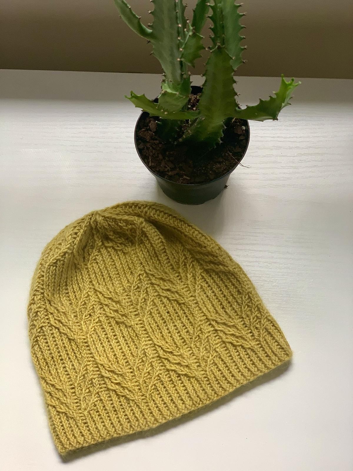 Шапка спицами скрещенной резинкой