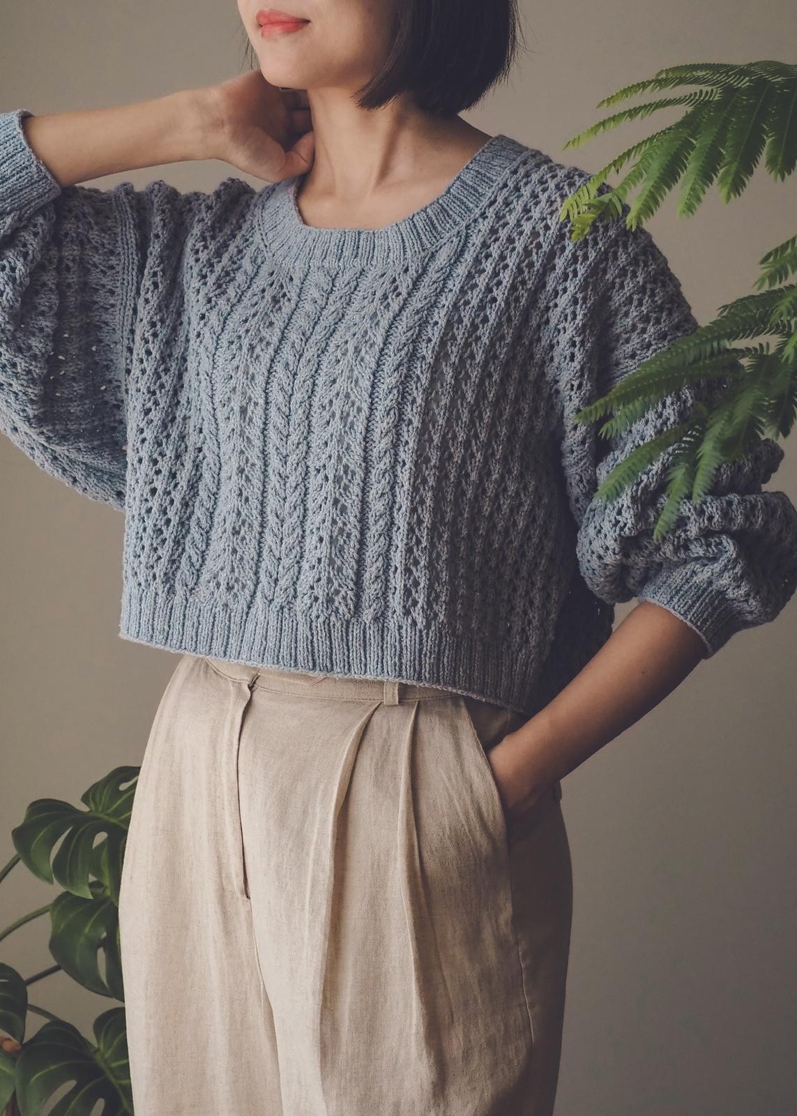 Пуловер оверсайз из мериноса с хлопком спицами