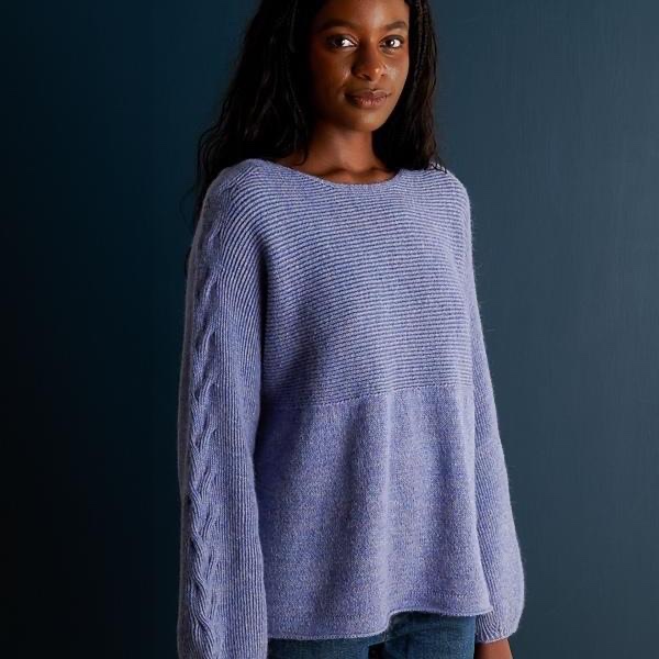 Пуловер спицами в двух разных направлениях Tidemark