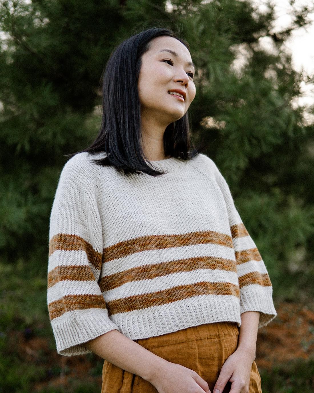 Пуловер реглан с широкими полосками