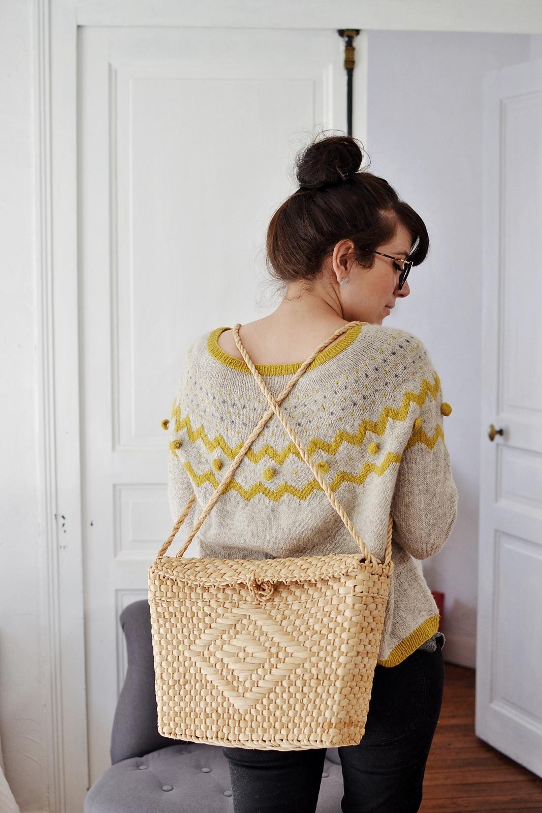 Пуловер с круглой кокеткой спицами 