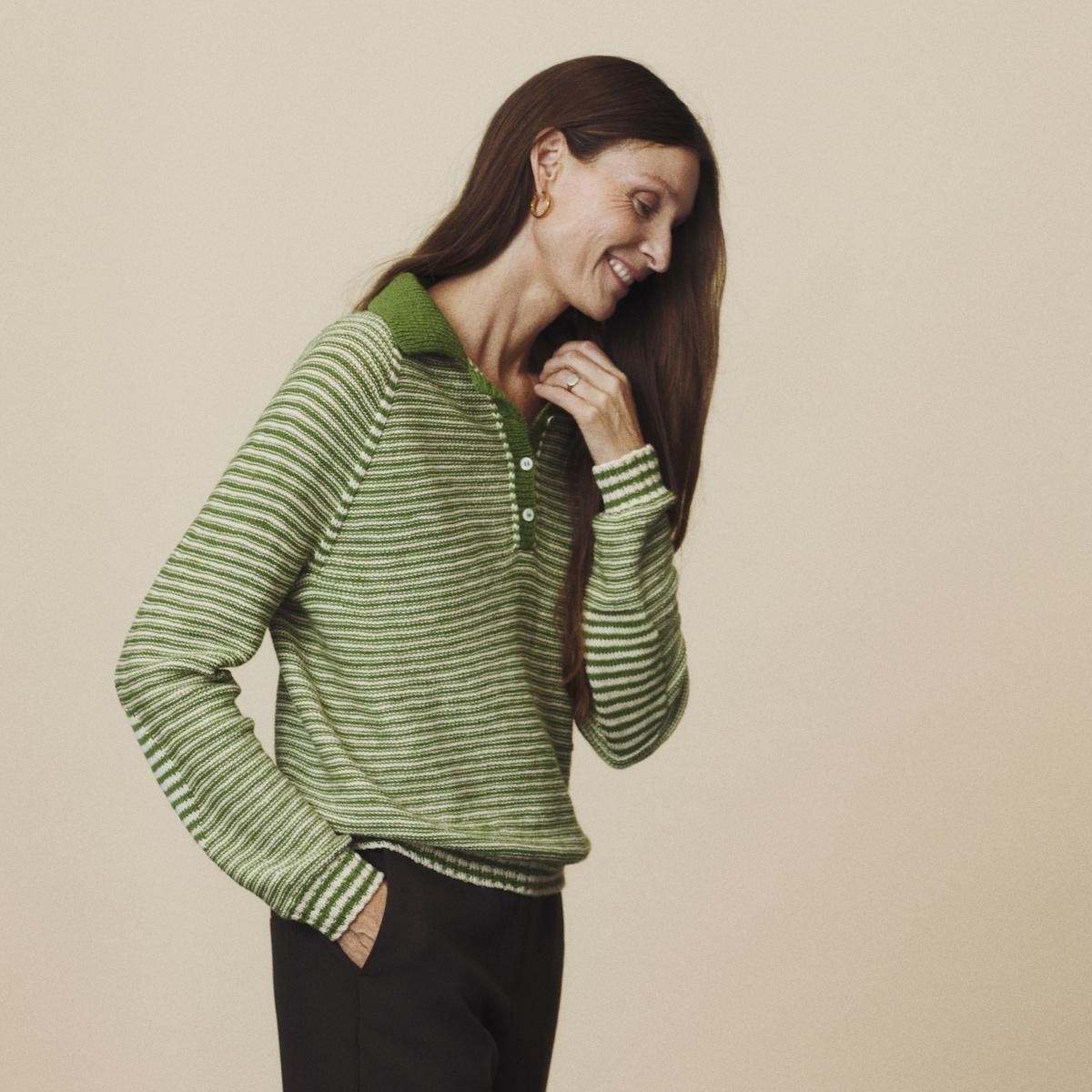 Полосатое поло спицами с контрастными планками Thekla