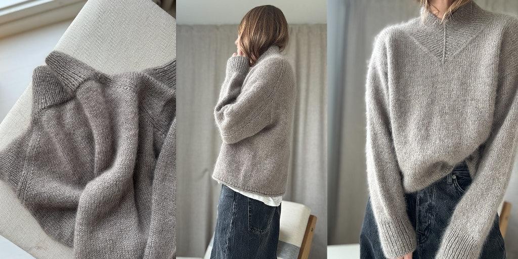 Свитер с высокой V горловиной описание вязания сверху без швов