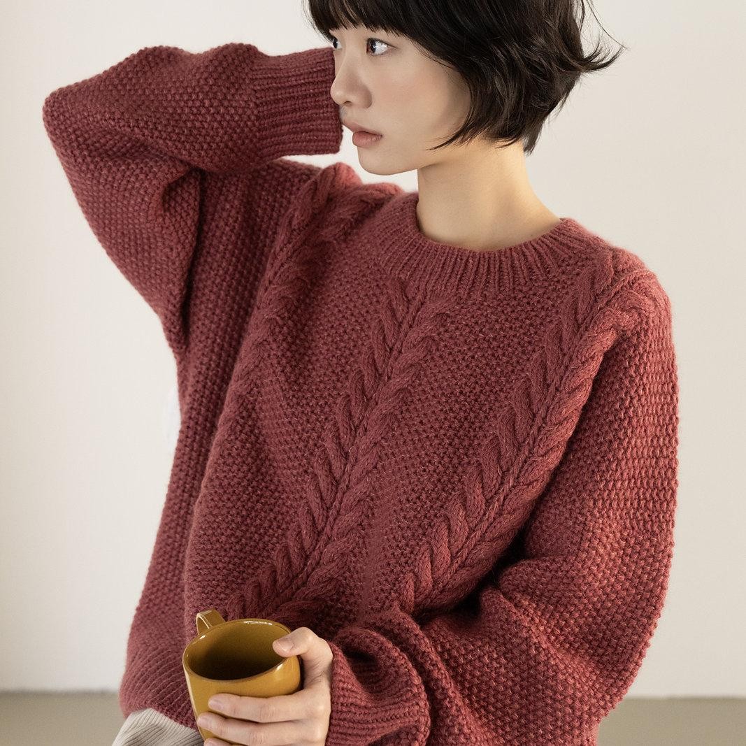 Свитер с косами вязаный спицами сверху Everleaf sweater